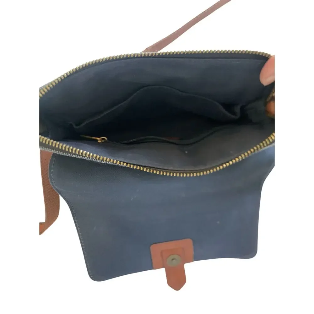 Fossil Kinley Crossbody Mixed Media Bag Purse Blue Cloth Brown Leather Blend